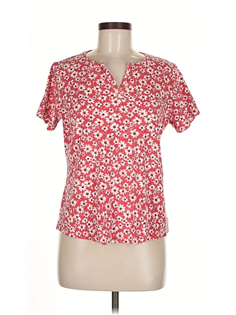 Pre-owned L.l.bean Short Sleeve Henley Shirt In Red