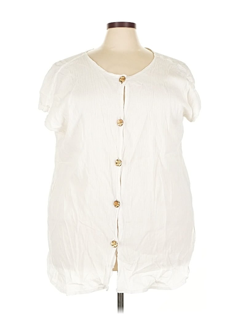 Pre-owned Basic Editions Short Sleeve Blouse In White