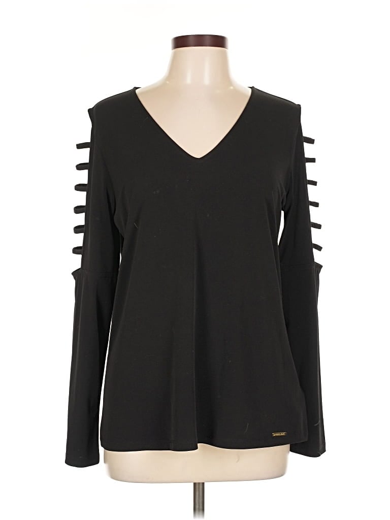 Pre-owned Michael Michael Kors Long Sleeve Top Black Cold Shoulder Neckline Tops