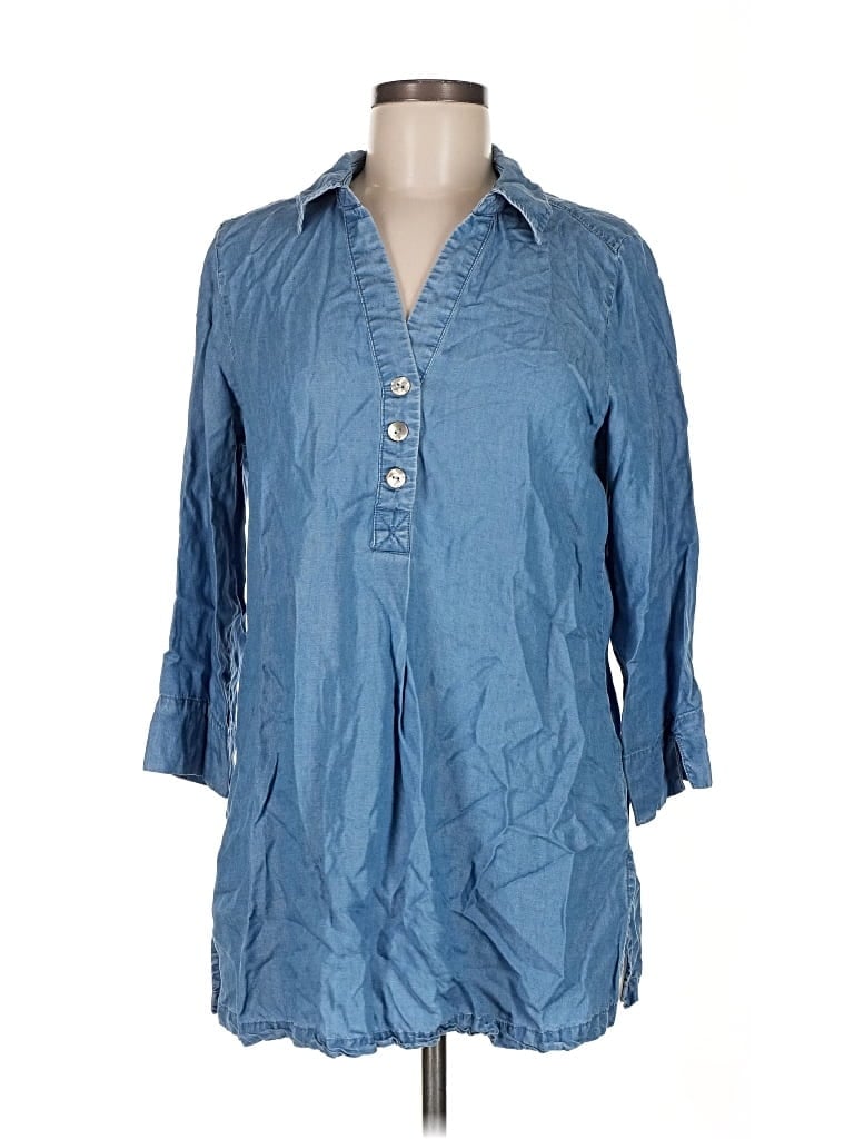 Pre-owned Zac & Rachel 3/4 Sleeve Button Down Shirt In Blue