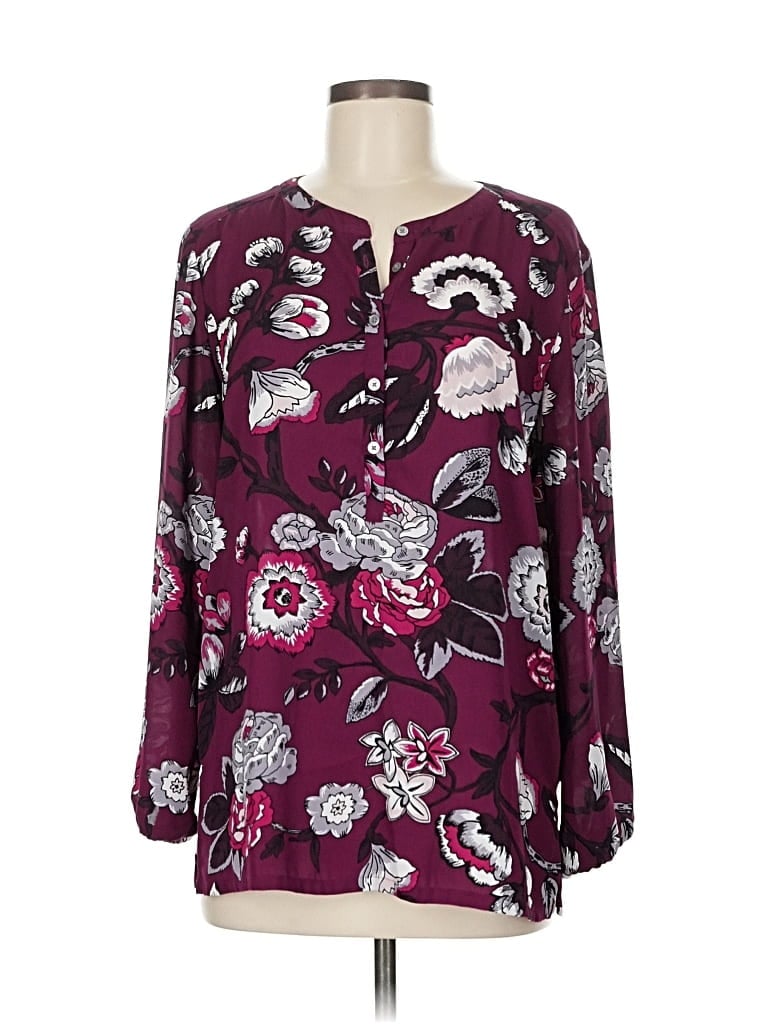 Pre-owned Ann Taylor Loft Outlet Long Sleeve Blouse In Burgundy