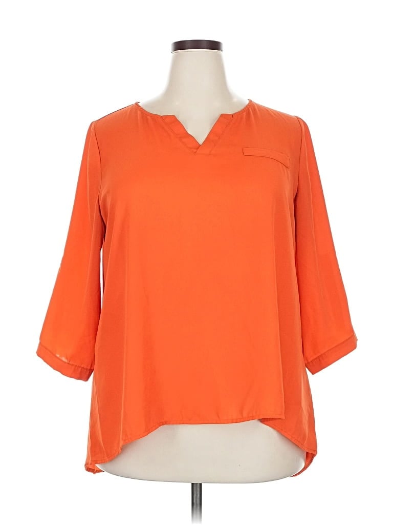 Pre-owned Allegra K 3/4 Sleeve Blouse In Orange