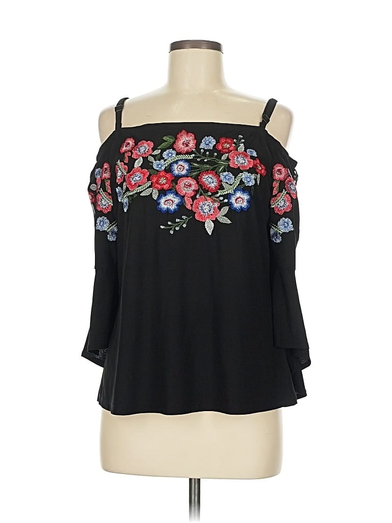 Pre-owned Inc International Concepts 3/4 Sleeve Blouse In Black