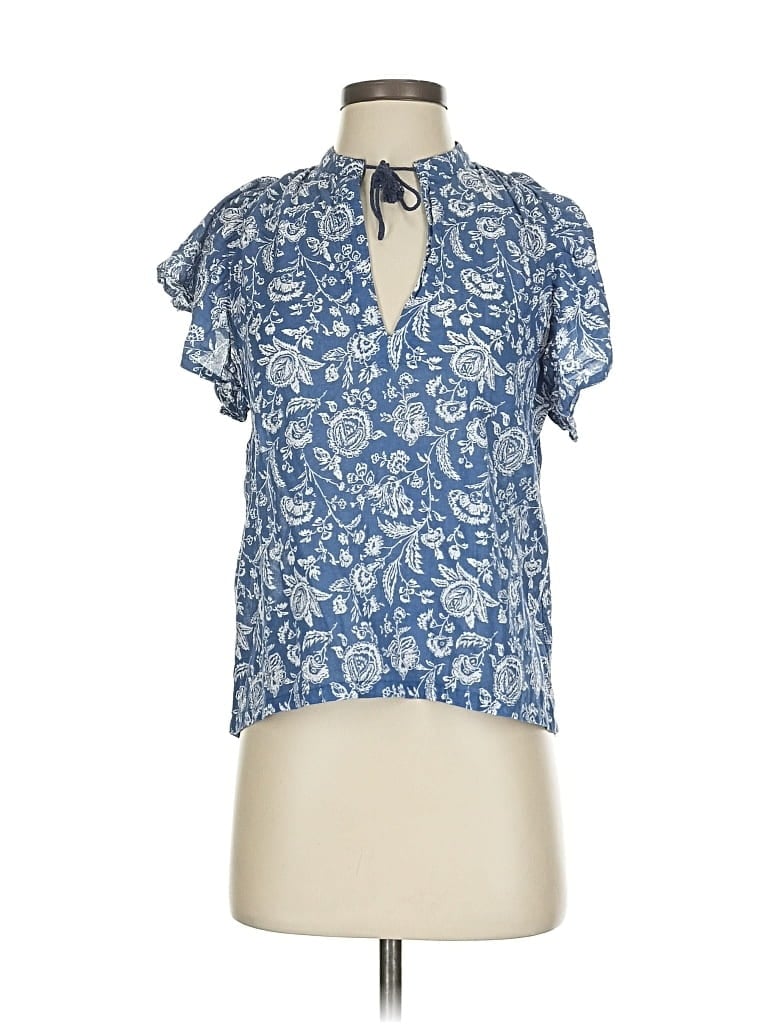 Pre-owned Birds Of Paradis By Trovata Short Sleeve Blouse In Blue