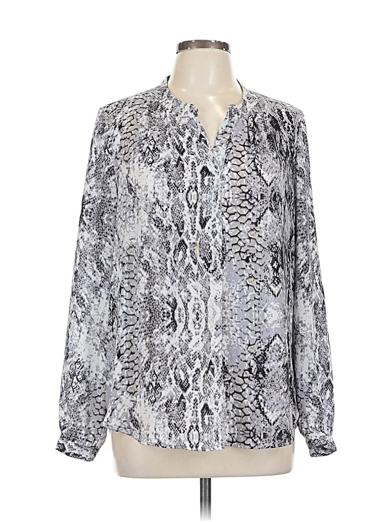 Pre-owned Daniel Rainn Long Sleeve Blouse In Silver
