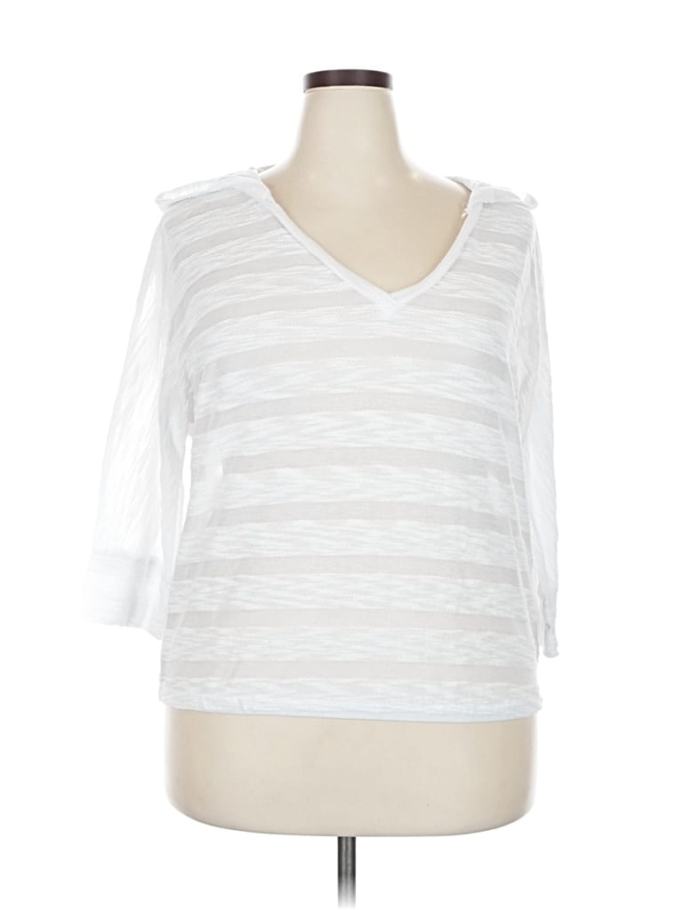 INC INTERNATIONAL CONCEPTS Pre-owned 3/4 Sleeve Top White V Neck Tops