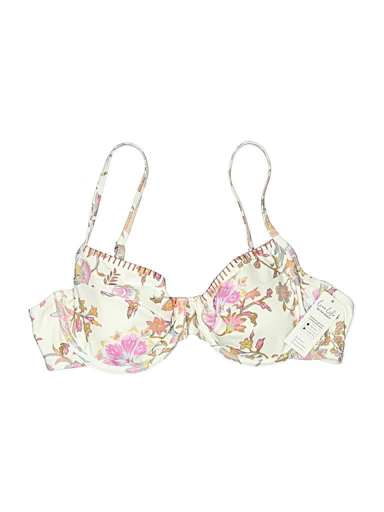 Pre-owned Cupshe Swimsuit Top Ivory Floral Pattern Swimwear In White