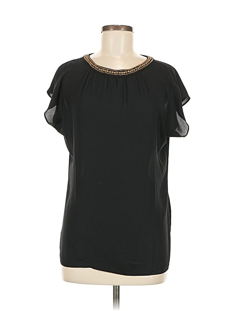 Pre-owned Ann Taylor Loft Short Sleeve Blouse In Black