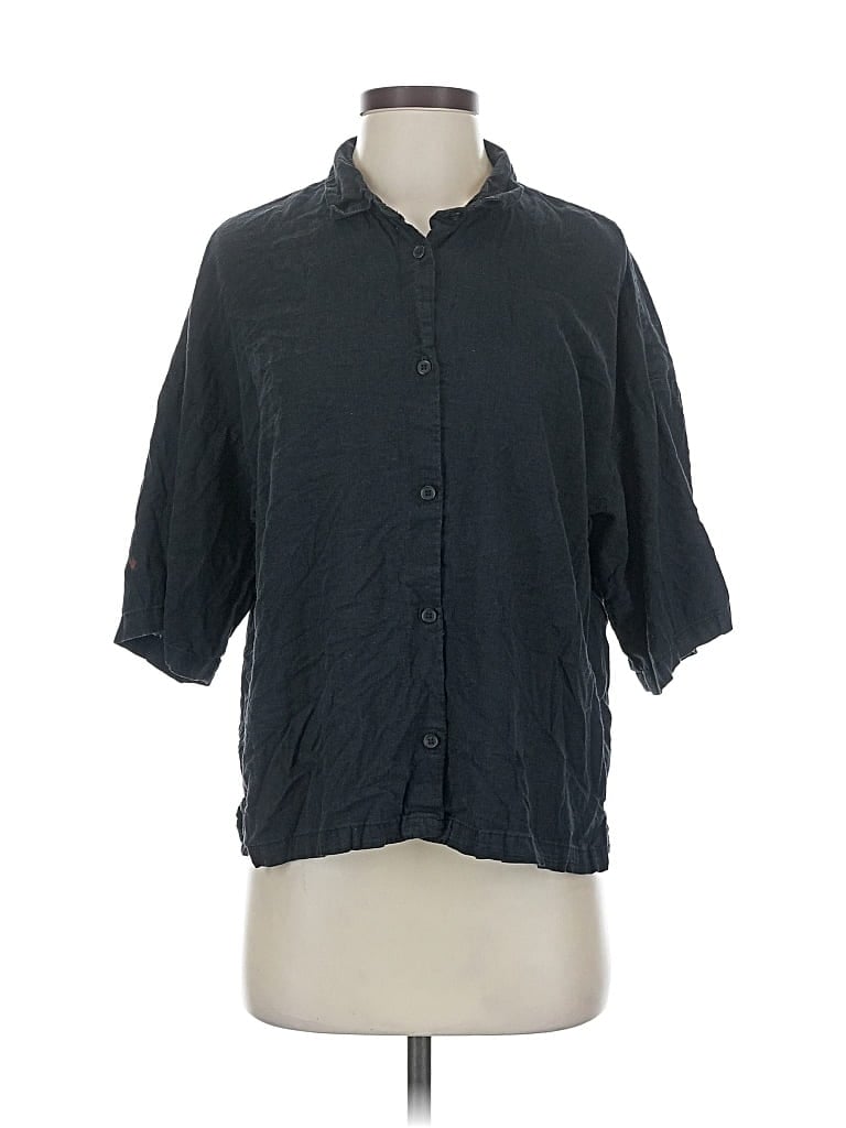Pre-owned H&m 3/4 Sleeve Button Down Shirt In Black