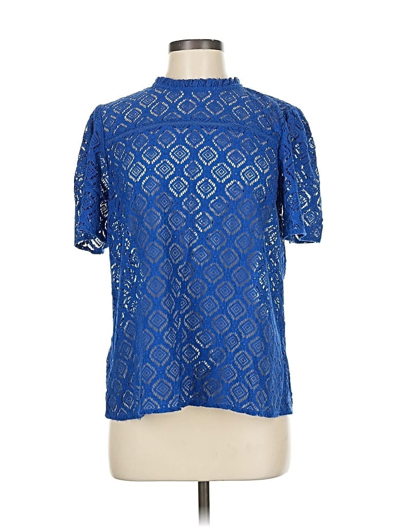 Pre-owned Ann Taylor Loft Short Sleeve Blouse In Blue