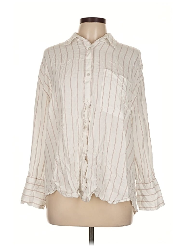 Pre-owned American Eagle Outfitters 3/4 Sleeve Button Down Shirt In White