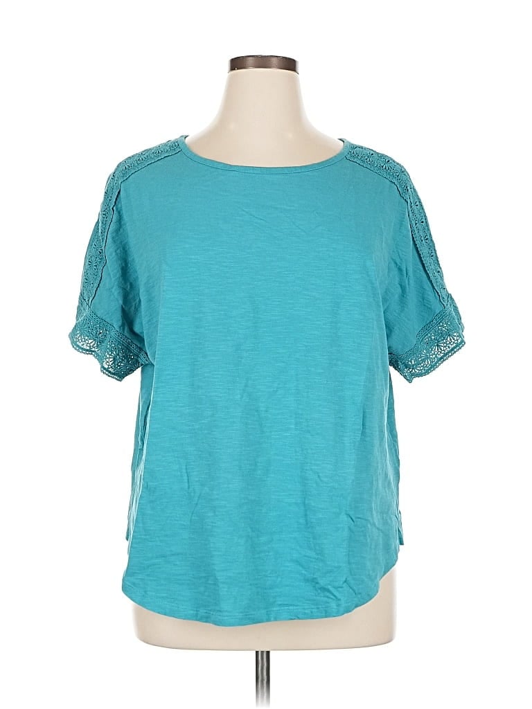 Pre-owned Coldwater Creek Short Sleeve Top Teal Scoop Neck Tops In Blue