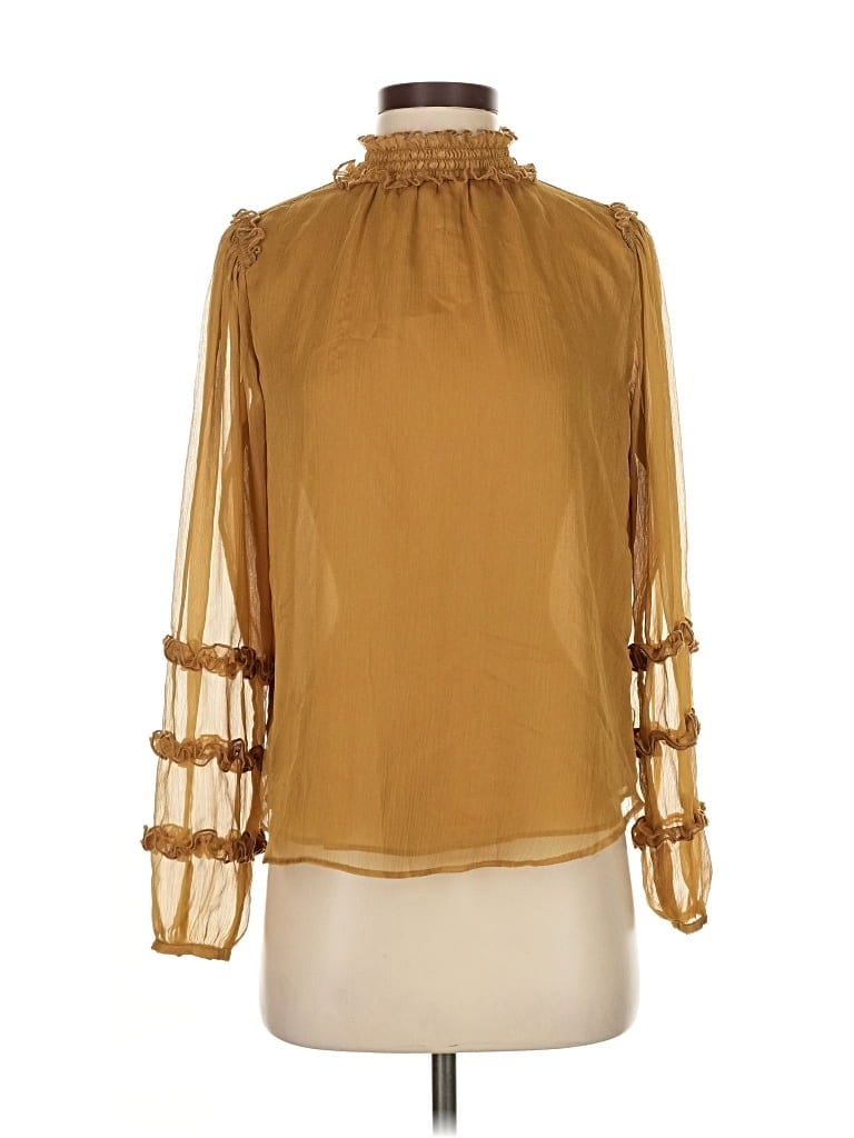 Pre-owned Ann Taylor Long Sleeve Blouse In Gold