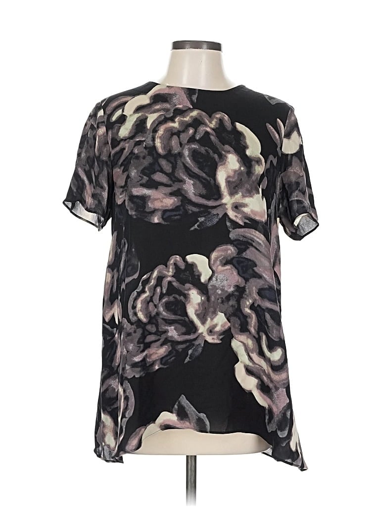 Pre-owned Wilfred Short Sleeve Silk Top Black Keyhole Neckline Tops