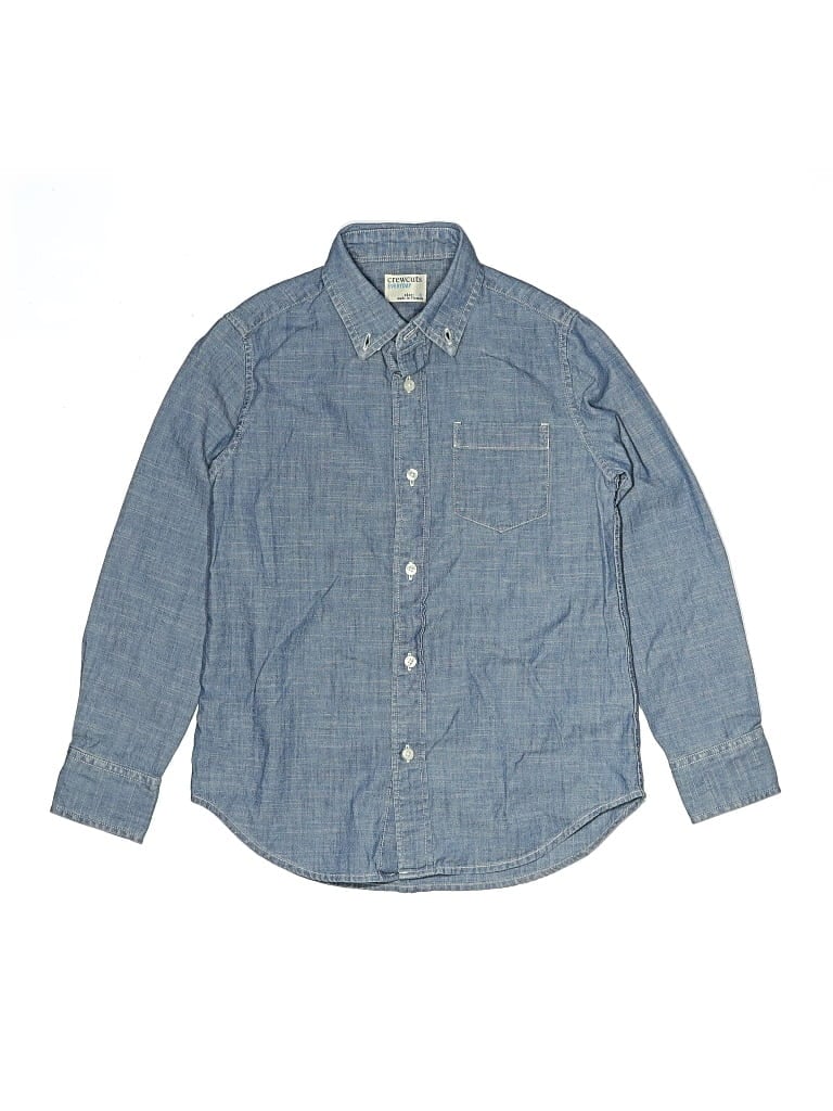Pre-owned Crewcuts Kids' Long Sleeve Button Down Shirt In Blue