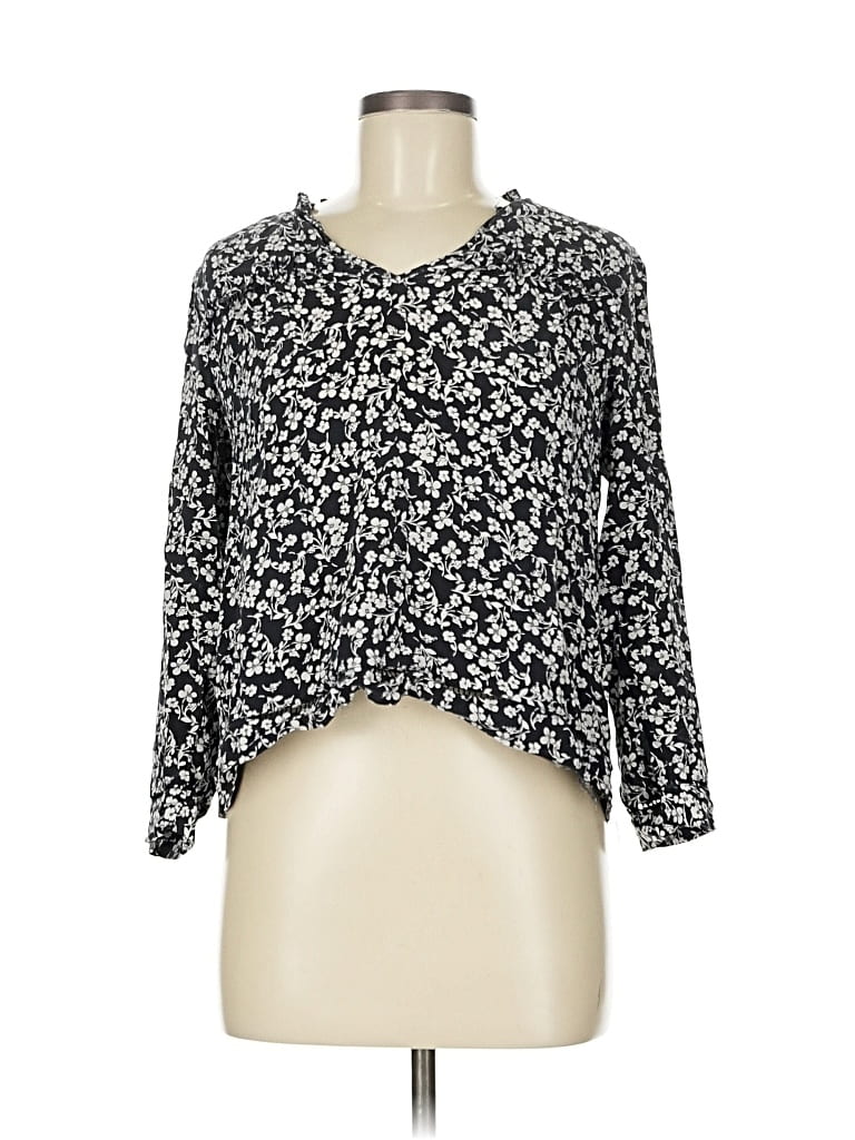 Pre-owned Point Sur 3/4 Sleeve Silk Top Black Sweetheart Neckline Tops