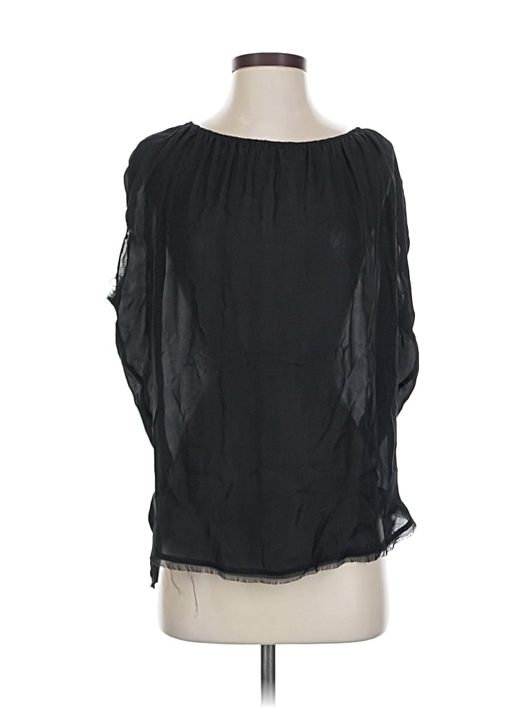 Pre-owned Vince 3/4 Sleeve Silk Top Black Cold Shoulder Neckline Tops