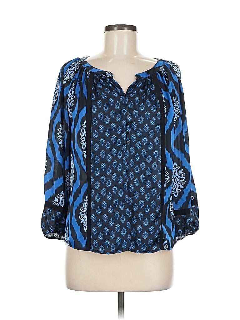 Pre-owned Jones New York Signature 3/4 Sleeve Blouse In Blue