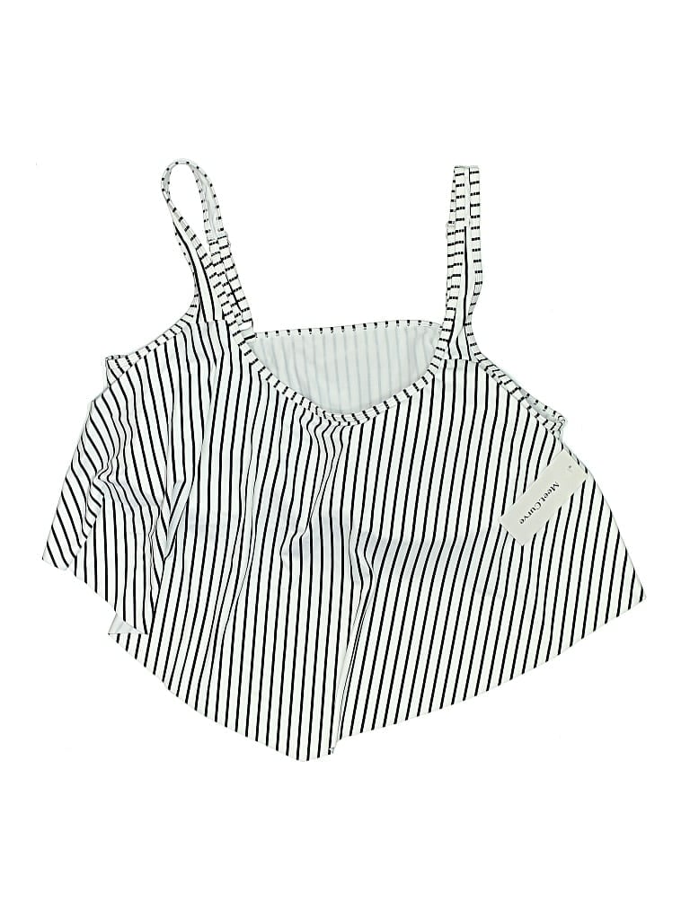Pre-owned Meet.curve Swimsuit Top Ivory Stripes Pattern Swimwear In White