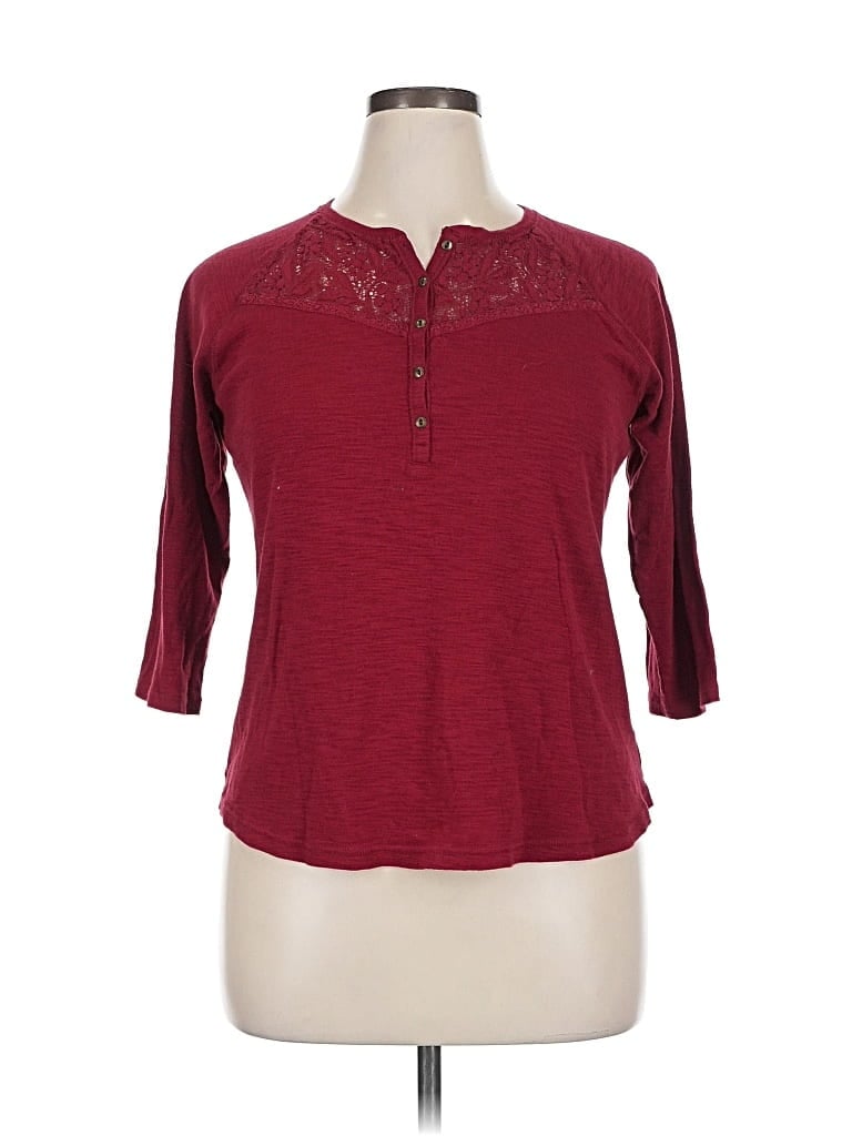 Pre-owned Chaps 3/4 Sleeve Top Burgundy Keyhole Neckline Tops