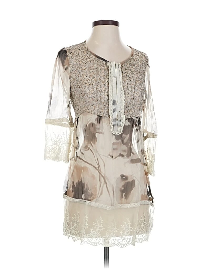 Pre-owned Sundance 3/4 Sleeve Silk Top Ivory Tie Neck Tops In White