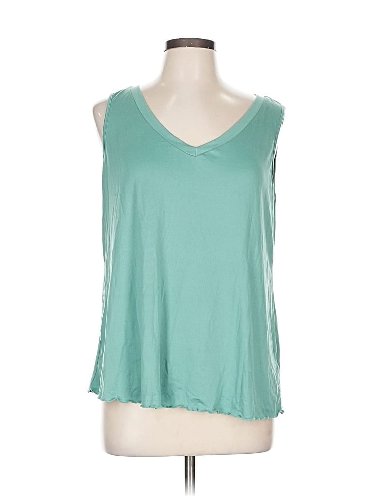 Pre-owned Ekouaer Sleeveless Top Teal V Neck Tops In Blue