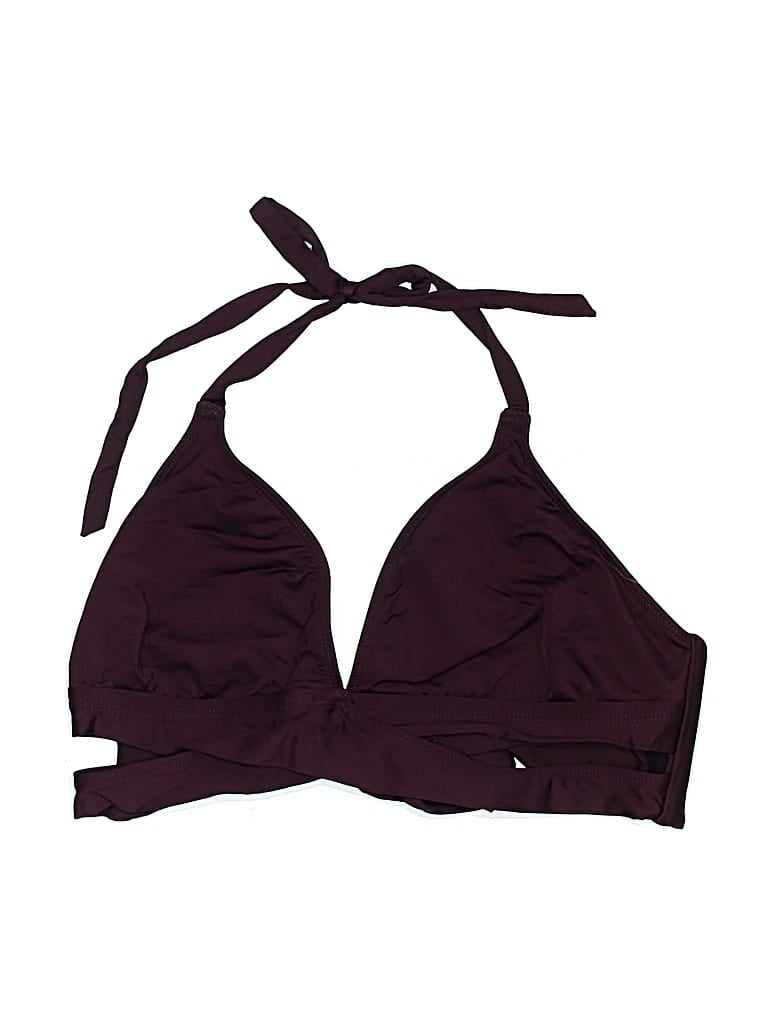KONA SOL Pre-owned Swimsuit Top Burgundy Solid Pattern Swimwear