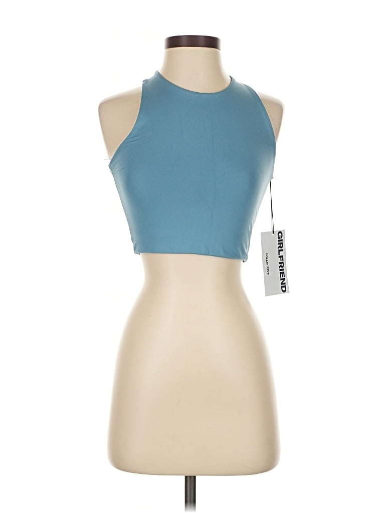Pre-owned Girlfriend Collective Tank Top Blue Halter Neckline Tops