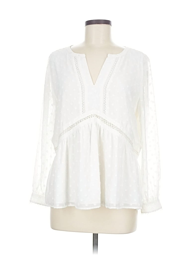 Pre-owned Ann Taylor Loft Long Sleeve Blouse In White