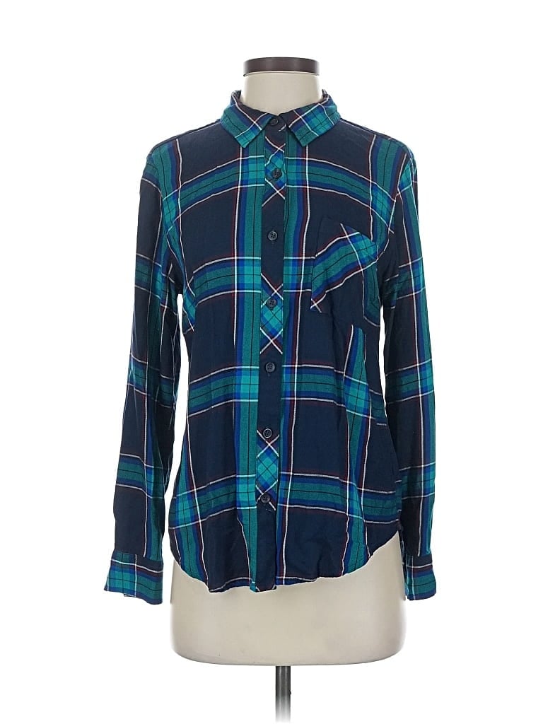 Pre-owned Time And Tru Long Sleeve Button Down Shirt In Blue