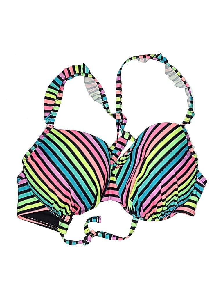 Pre-owned Assorted Brands Swimsuit Top Black Print Pattern Plunge Neckline Swimwear