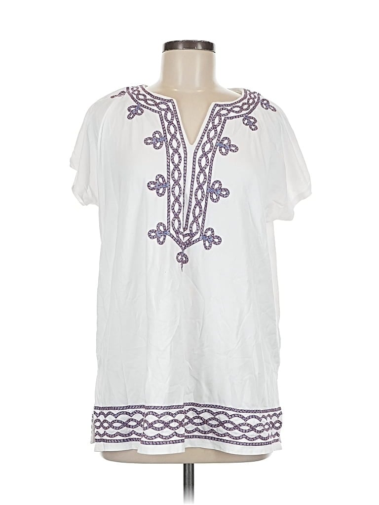 Pre-owned Purejill Short Sleeve Blouse In White
