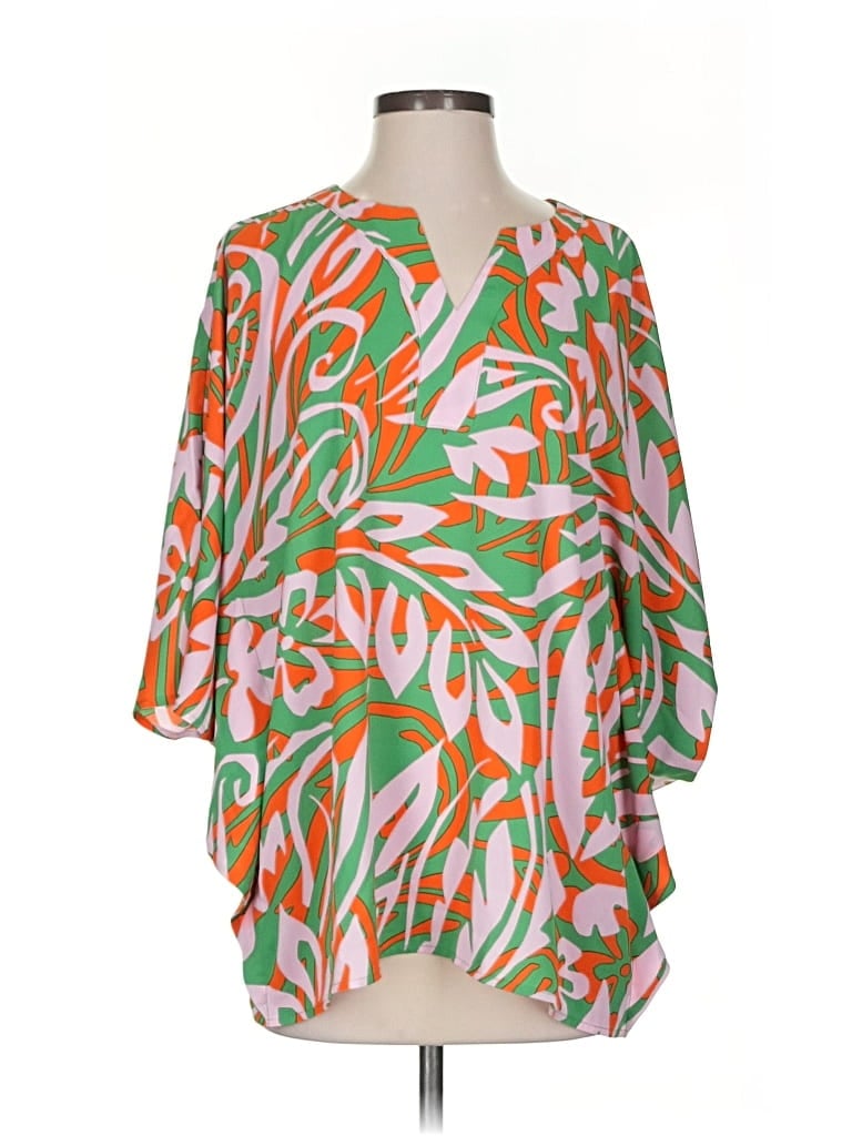 Pre-owned Belle By Kim Gravel 3/4 Sleeve Blouse In Green