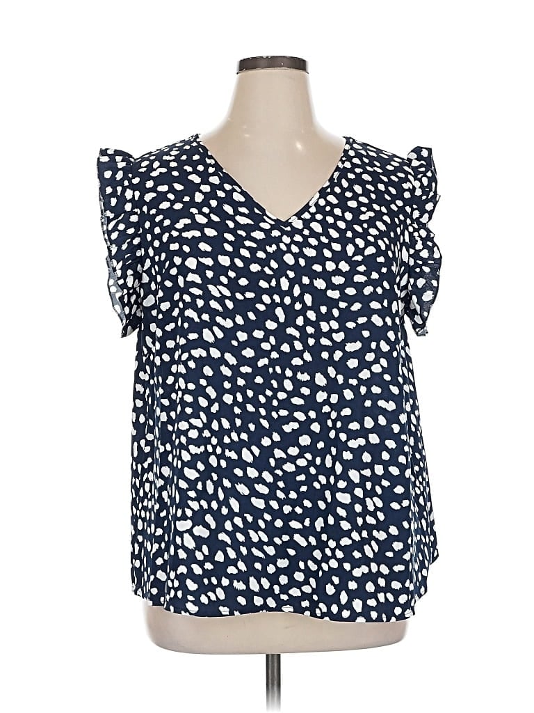 Pre-owned Shein Curve Short Sleeve Blouse In Blue