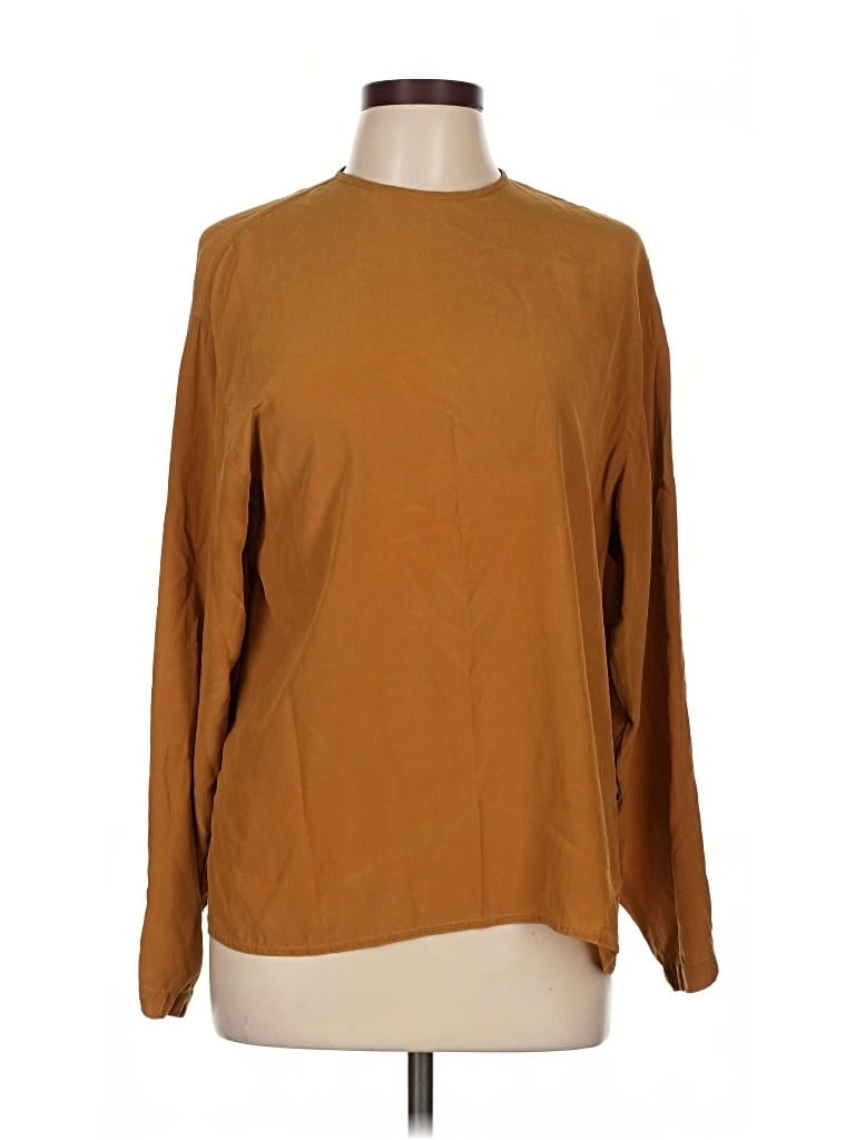Pre-owned Max Mara Long Sleeve Top Brown Crew Neck Tops