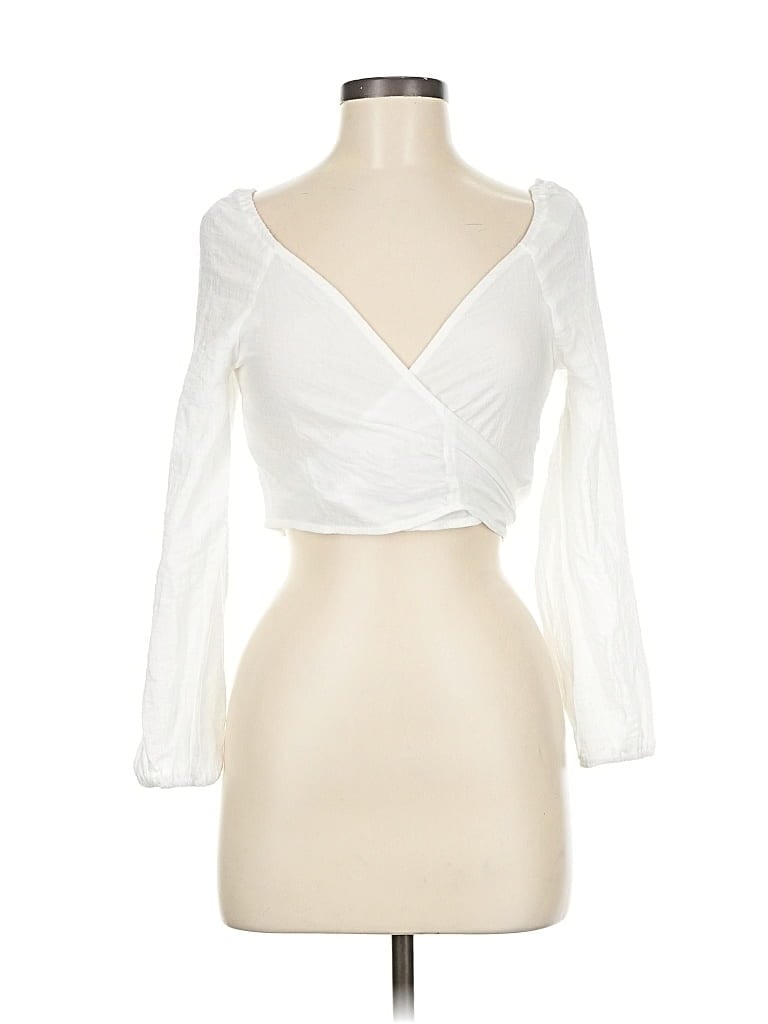 Pre-owned Zaful Long Sleeve Top White Sweetheart Neckline Tops