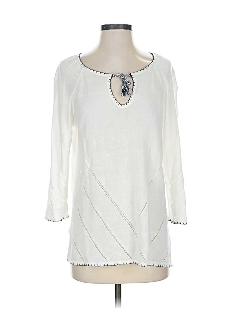 Pre-owned Nic + Zoe 3/4 Sleeve Top Ivory Keyhole Neckline Tops In White