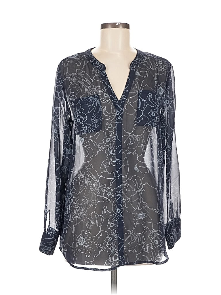 Pre-owned Ann Taylor Loft Outlet Long Sleeve Blouse In Silver