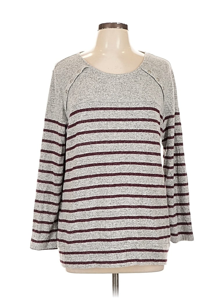 Pre-owned Market & Spruce Long Sleeve Top Gray Boatneck Tops