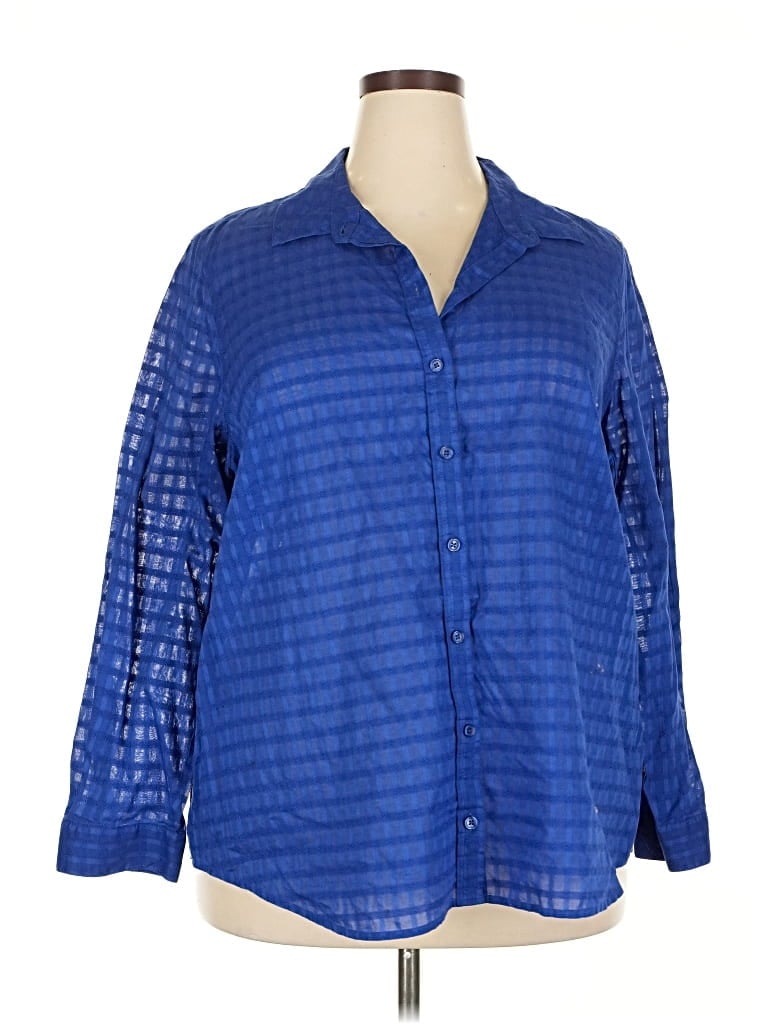 Pre-owned Coldwater Creek 3/4 Sleeve Button Down Shirt In Blue