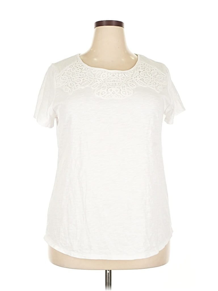 Pre-owned Croft & Barrow Short Sleeve Top Ivory Keyhole Neckline Tops In White