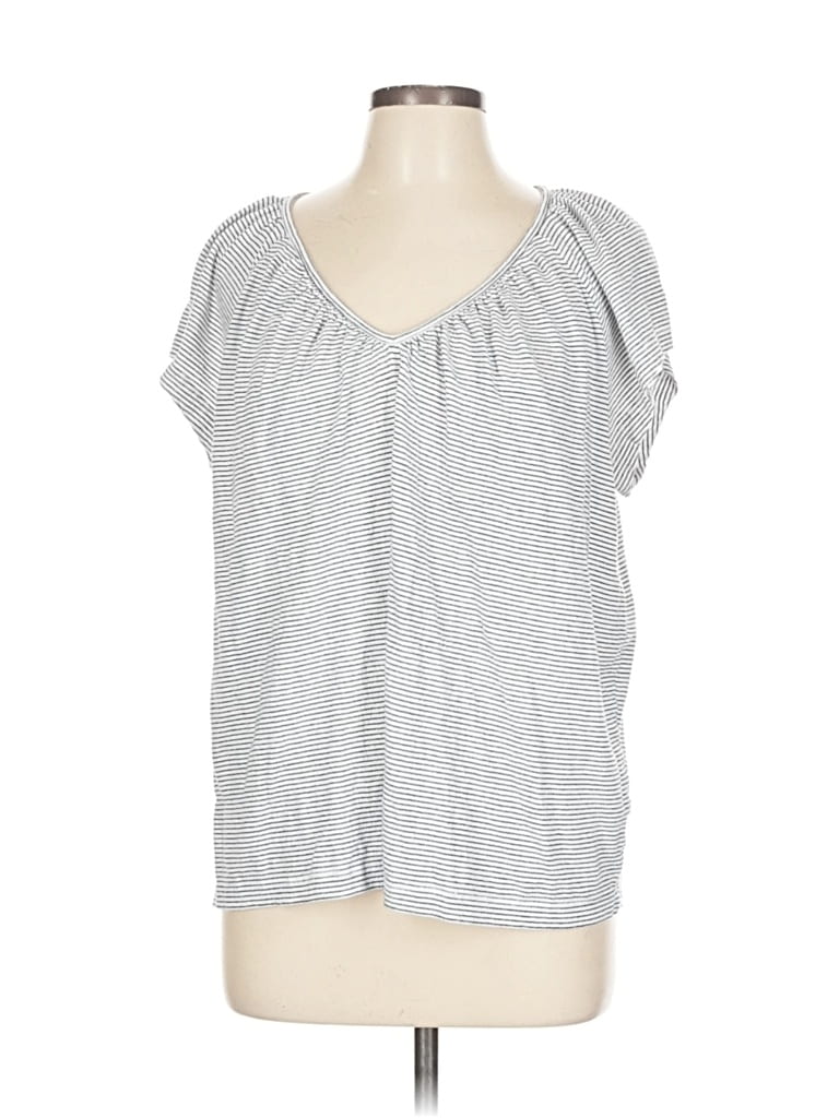 Pre-owned Ann Taylor Factory Short Sleeve Top Gray Scoop Neck Tops