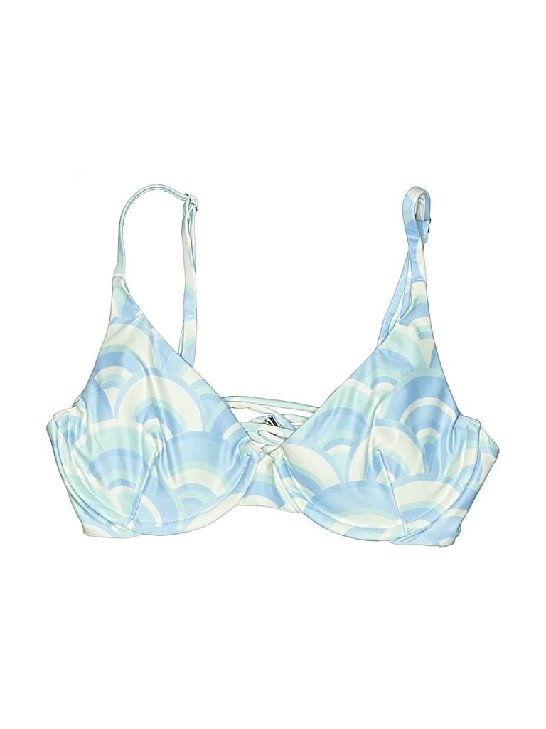 Pre-owned Watercolors By Kenny Flowers Swimsuit Top Blue Print Pattern Swimwear