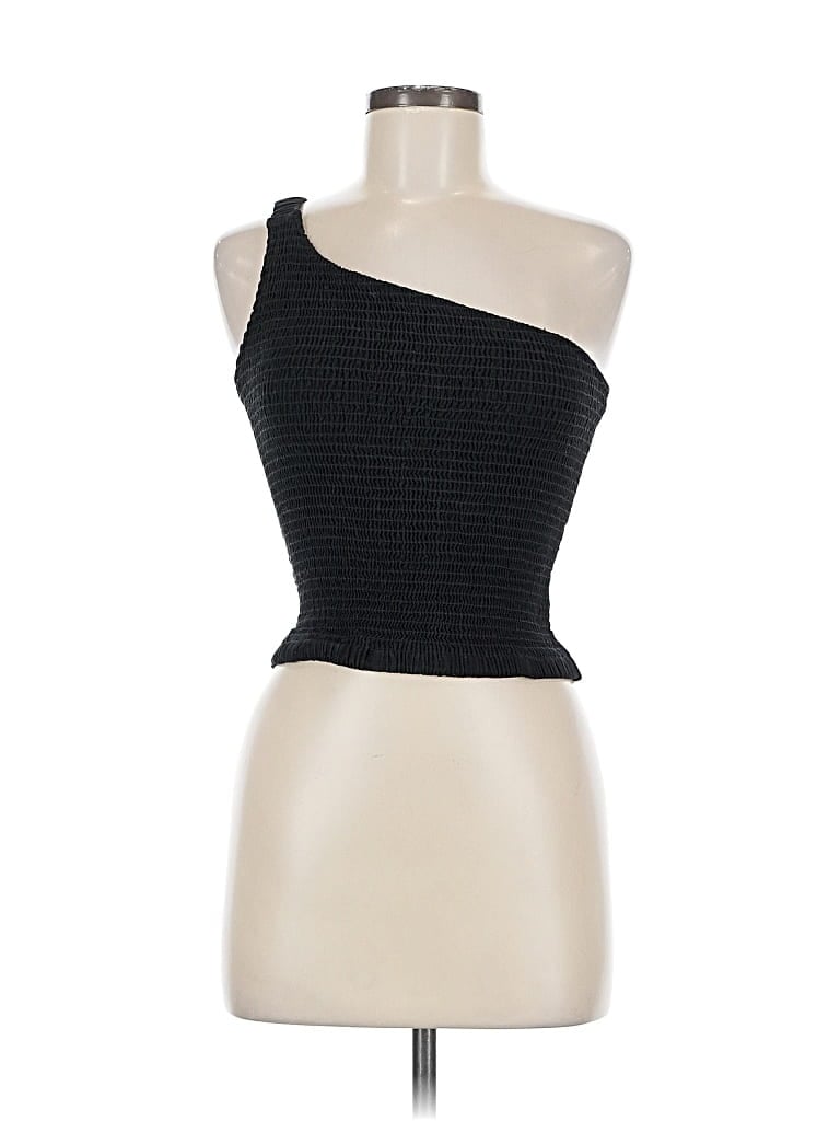 Pre-owned Krisa Sleeveless Top Black One Shoulder Neckline Tops