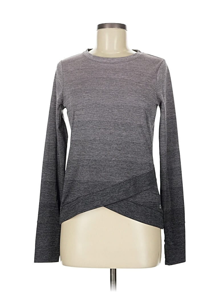 Pre-owned Gap Fit Long Sleeve Top Gray Crew Neck Tops