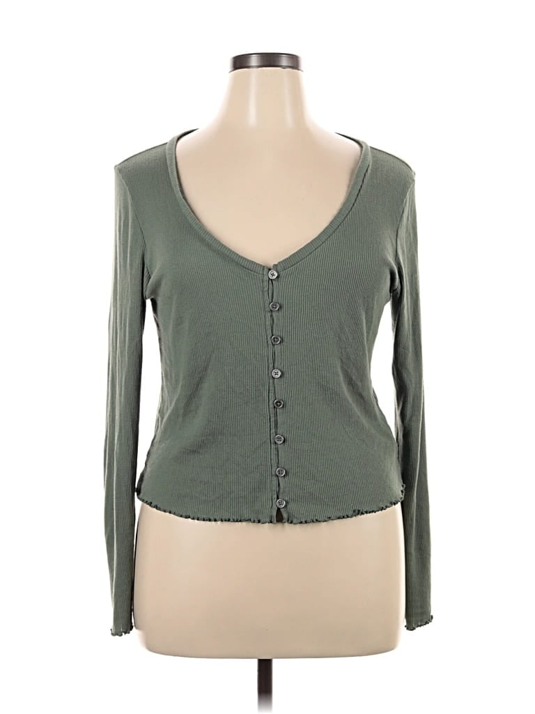 Pre-owned American Eagle Outfitters Long Sleeve Henley Shirt In Green