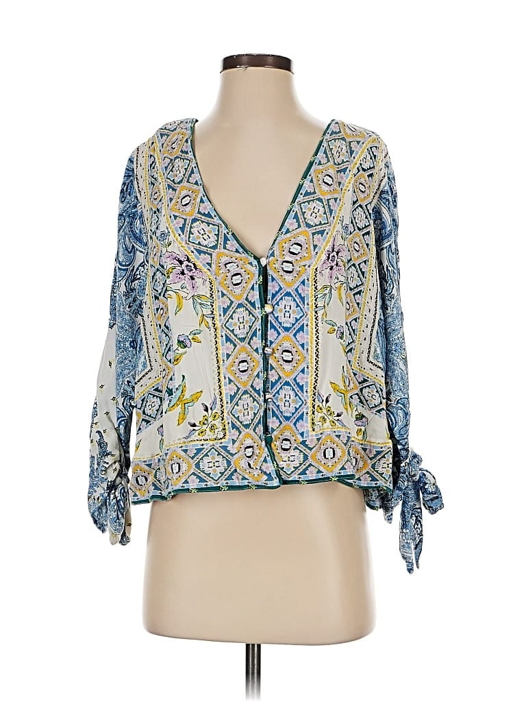 Pre-owned Free People 3/4 Sleeve Blouse In Blue