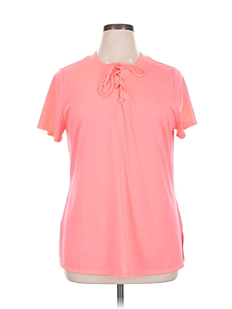 Pre-owned Belle By Kim Gravel Short Sleeve Blouse In Pink