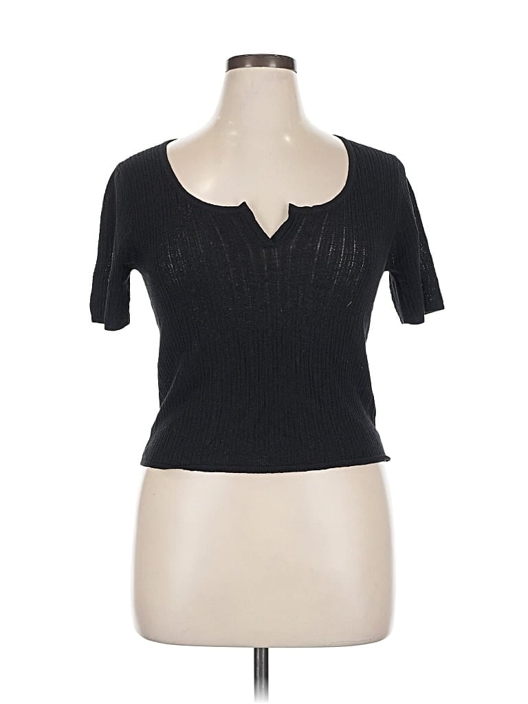 Pre-owned Uniqlo Short Sleeve Top Black Sweetheart Neckline Tops