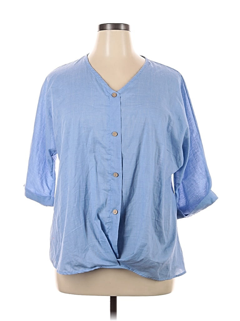 Pre-owned Unbranded 3/4 Sleeve Blouse In Blue